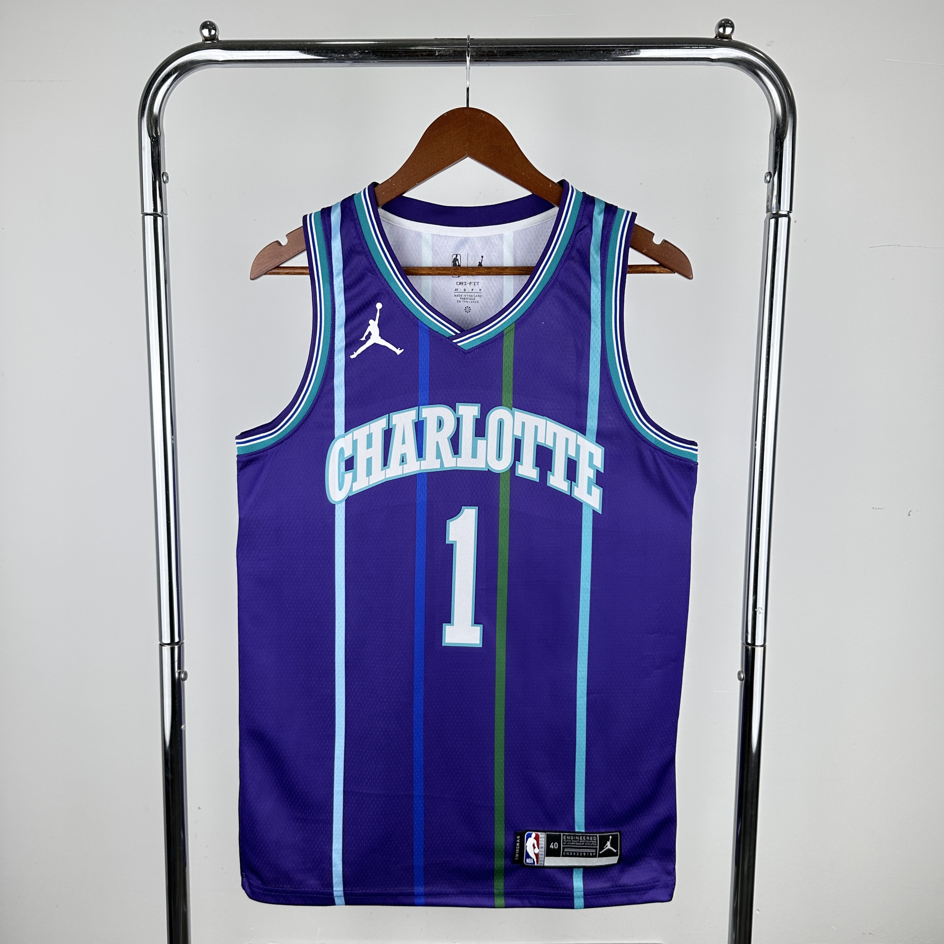 Men Charlotte Hornets #1 Ball Purple Throwback 2024 NBA Jersey